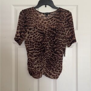 NWT INC Women’s Cheetah Print Ruched Top Size M